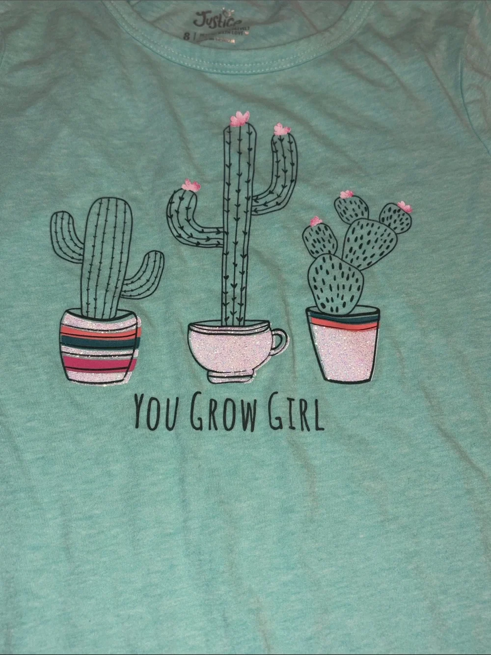 Justice Mint Short Sleeve Tee with Cactus Trio Graphic